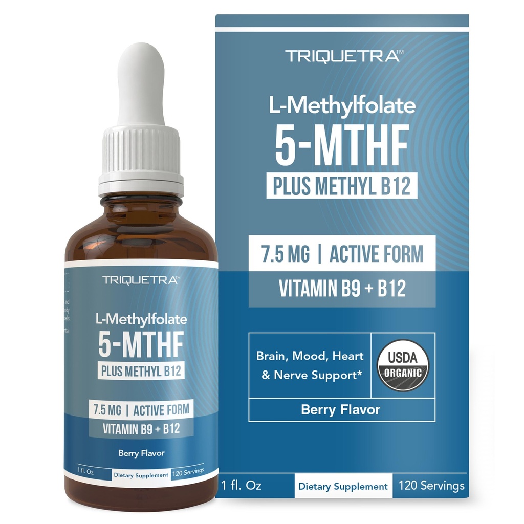 Organik L Mefolaj 7.5 mg Plus Metil B12 Coksiyon - Metabolically Active 5MTHF Form, Üstün Foate - Organik Berry Flavor, Sıvı Sublingual Form - Mood, Cognition, Metrikasyon (1oz)