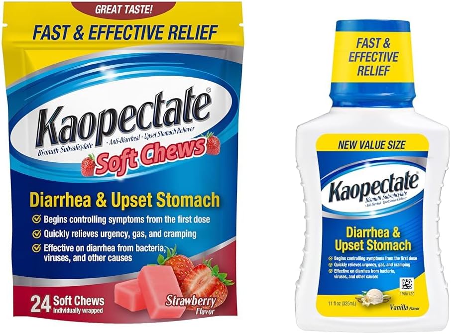 Kaopectate Anti-Diarrheal Soft Chews 24 Kont and Upset Stomach Relief 11 Fl Oz