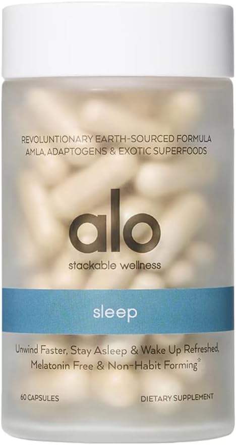 Alo Yoga Sweet Sleep Melatonin-Free Sleep Support with Aquamin®, GABA & L-Theanine | Discovers Restful Sleep & Relaxation | 60 Capsules