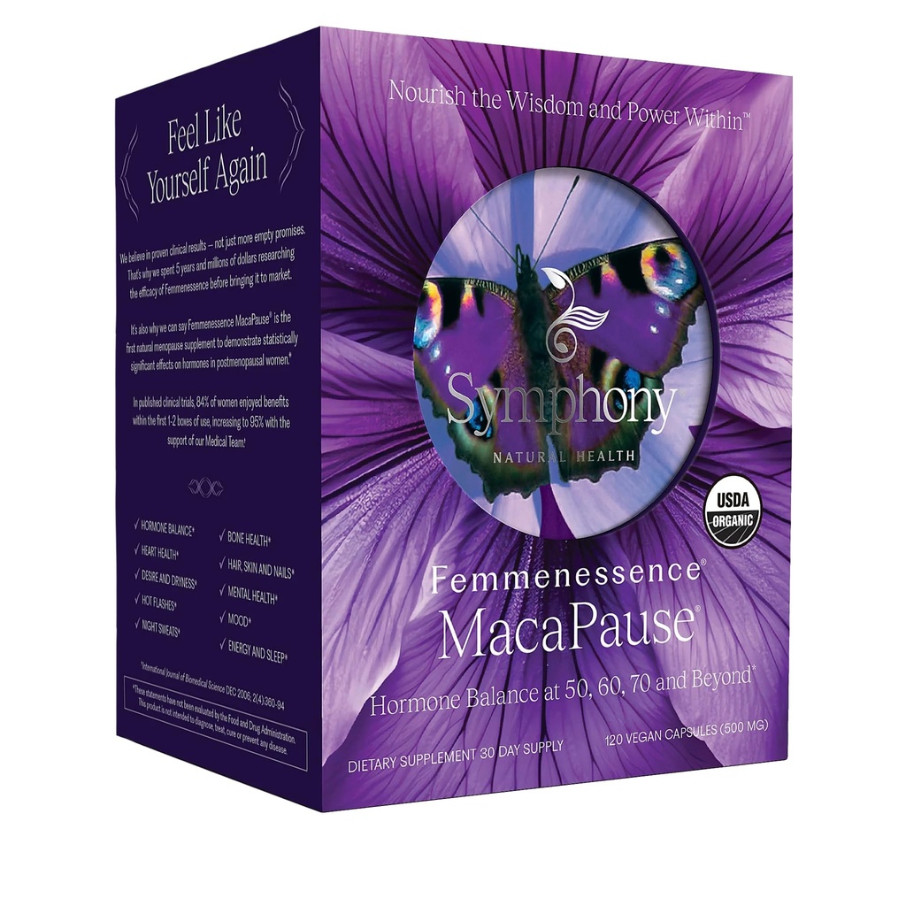Femmeness® MacaPause® – Doğal Hormonlar Dengesi için Klinik Olarak Proven Postmenopausal Supplement, Menopause Symptom Relief, Bone & Heart Health, without Eklenen Hormonlar (120 kapsüller, 30 Day Supply)