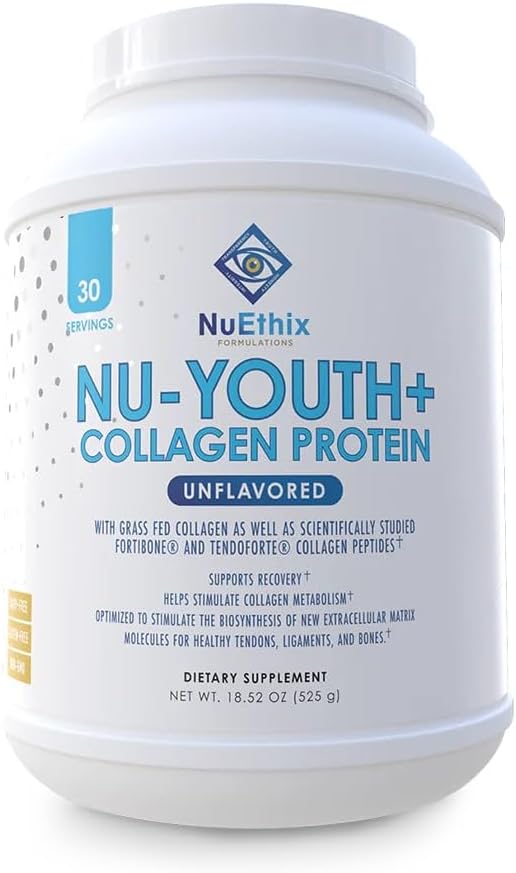 NuEthix Formulations Nu-Youth + πρωτεΐνη κολλαγόνου, πεπτίδια κολλαγόνου, μπορεί να βοηθήσει στην υποστήριξη οστών και αρθρώσεων συμπλήρωμα διατροφής, 30 υπηρεσίες