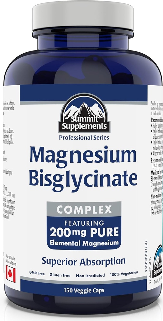 Summit Supplements - Magnezyum Bisglycinate Kompleksi 200 mg, 150 Veggie Caps - Kemiklerin ve Dişlerin Gelişimi ve Bakımında Yardımlar - Proper Muscle Function & Helps in Tound Formation Formation
