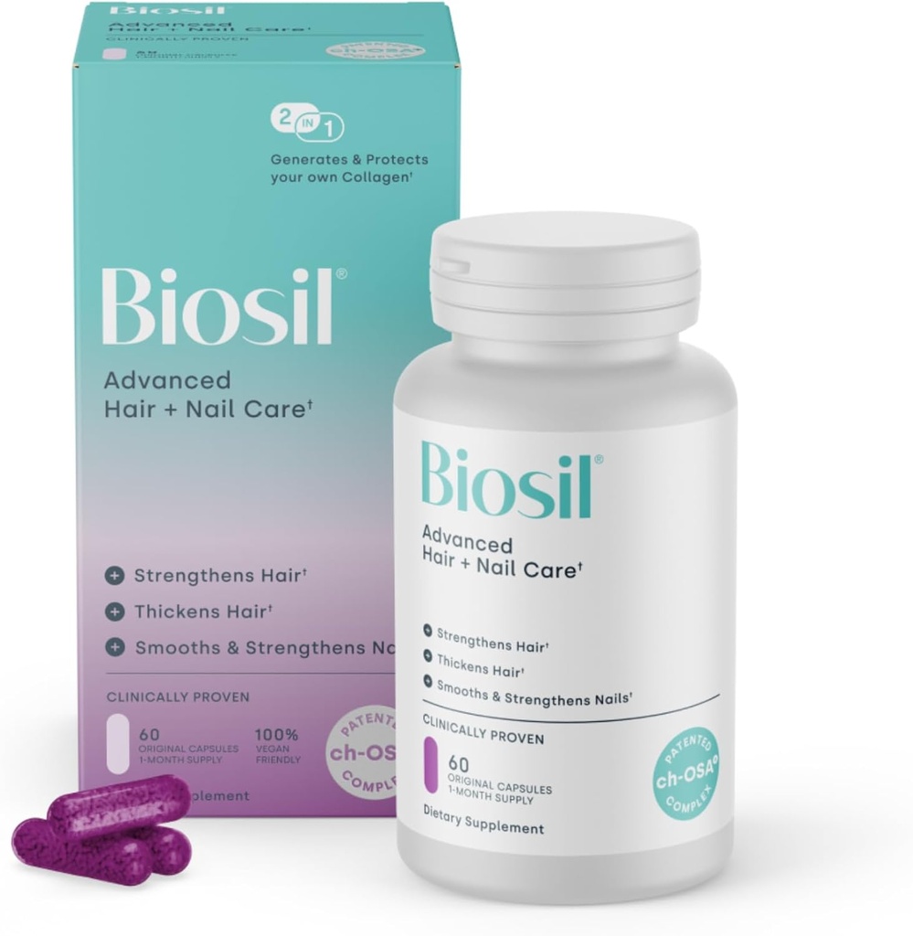 Biosil Advanced Hair + Nail Care - Kadınlar için Büyüme Vitaminleri - Güç ve Kanen Strands - 60 Capsules - Patentli ch-OSA - 30-Day Supply