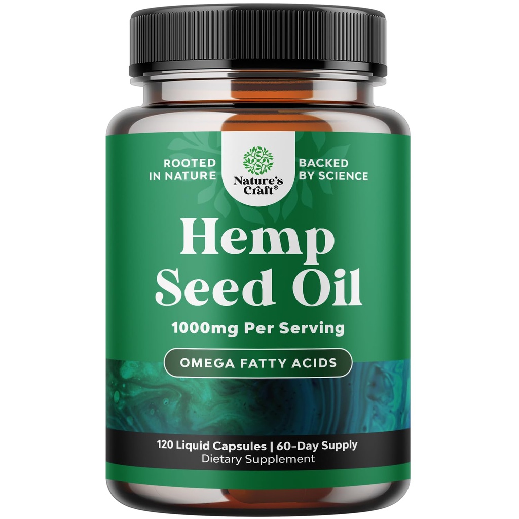 Yüksek Aborpsiyon Hemp Oil Capsules - Vegan Omega 3 6 9 Supplement with Essential Fatty Acids for Joint Support Relaxing Mood and Skin Health - Halal Non-GMO 1000 mg per Service Hemp Seed Oil Capsules
