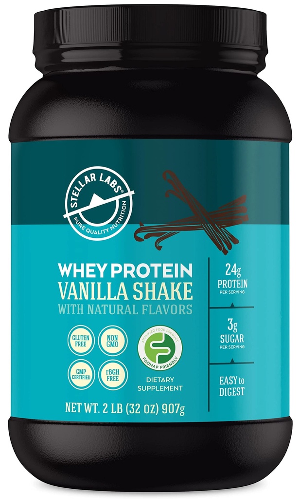 Stellar Labs BCAA's & Whey Isolate ile Whey Protein Tozu | Sertifikalı Low FSUNAP, GMO, Gluten Free, Soy Free, Low Carb, Chem, Stevia | All Natural Lean Post Workout Shakes | Vanilla