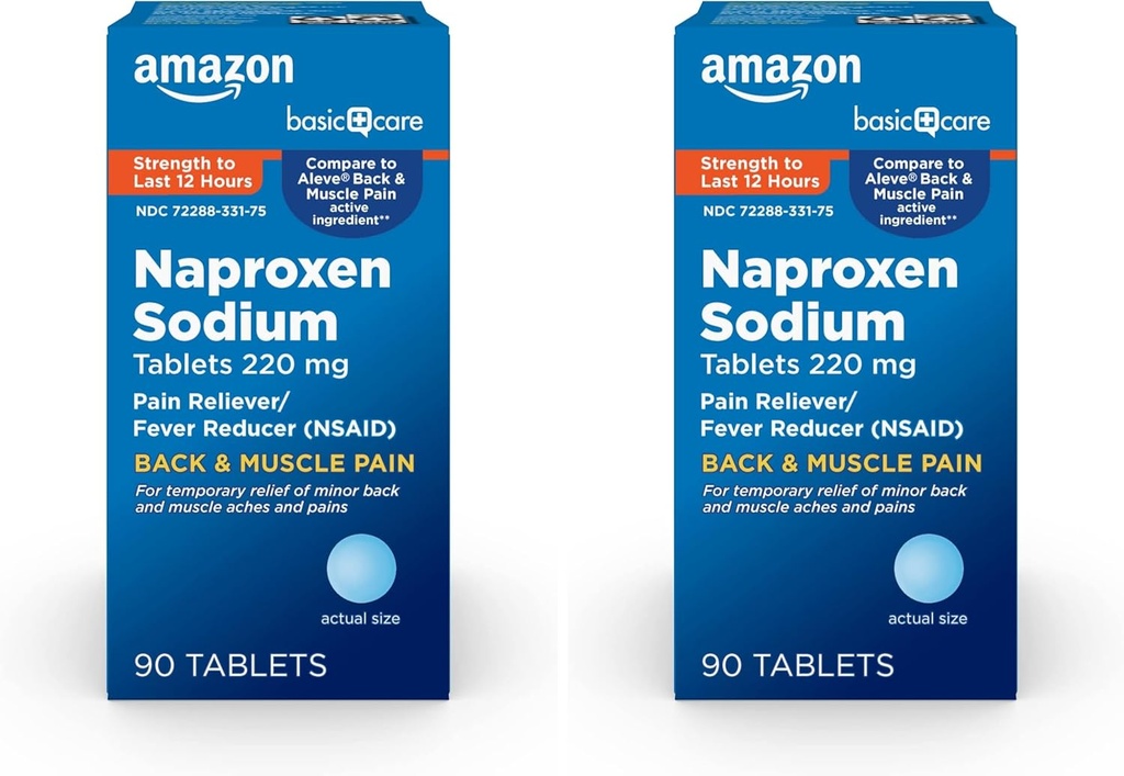 Temel Bakım Geri ve Kas Ağrısı, Naproxen sodyum Tabletleri 220 mg, Ağrı Reliever ve Ateşleme, Backache, Muscular Aches, Minor Arthritis Pain, Headache and More, 90 Count (Pack of 2)