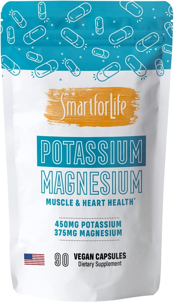 SMART FOR LIFE Potassium Magnesium Supplement - 90 Vegan Capsules - Magnesium Potassium Supplement - High Absorption Mineral Complex - Muscle Support & Electrolyte Balance