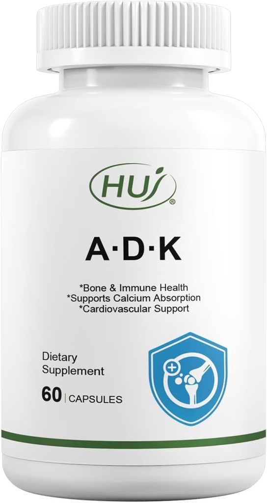 HUJ ADK Supplement, 60 Capsules, Kalsiyum, Vitaminler A, D3, K2 (MK-7)