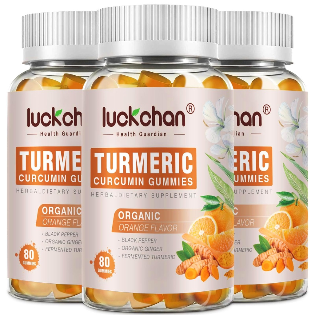 Turmeric Curcumin Gummies with Ginger & Black Pepper Herbal Supplement-240 Yetişkin ve Çocuklar için Kont, 2400 mg - Tumeric Gummy Supplements Vegan, Organik, Gelatin-Free 3 Pack
