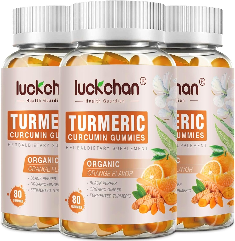 Turmeric Curcumin Gummies with Ginger & Black Pepper Herbal Supplement-240 Yetişkin ve Çocuklar için Kont, 2400 mg - Tumeric Gummy Supplements Vegan, Organik, Gelatin-Free 3 Pack