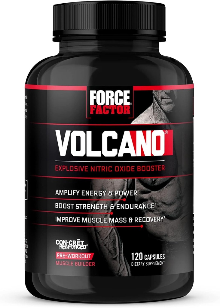 Kuvvet Faktörü Volcano Pre Workout Nitrik Oksit ATM Supplement for Men with Tinatine and L-Citrulline to Boost and Energy, Help Build Muscle, Better Pump and Workout, 120 Capsules
