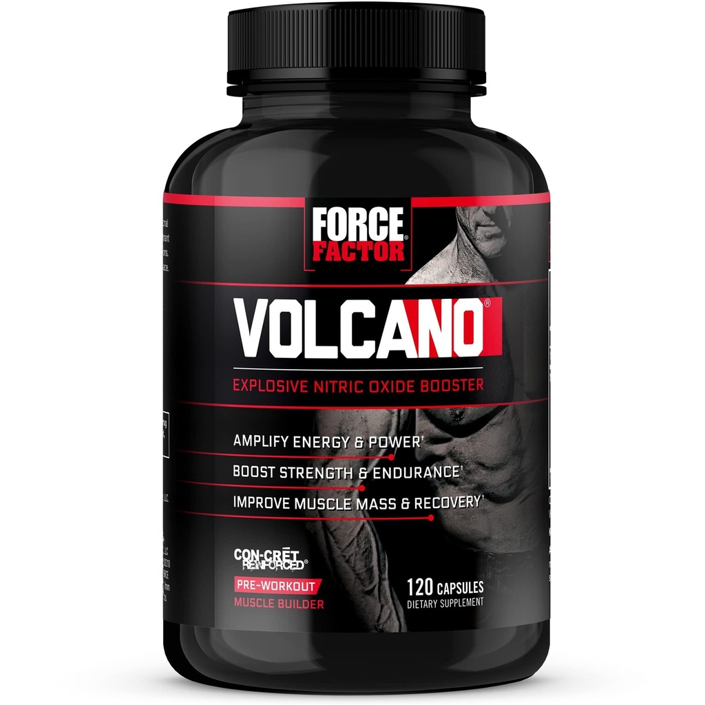 Kuvvet Faktörü Volcano Pre Workout Nitrik Oksit ATM Supplement for Men with Tinatine and L-Citrulline to Boost and Energy, Help Build Muscle, Better Pump and Workout, 120 Capsules