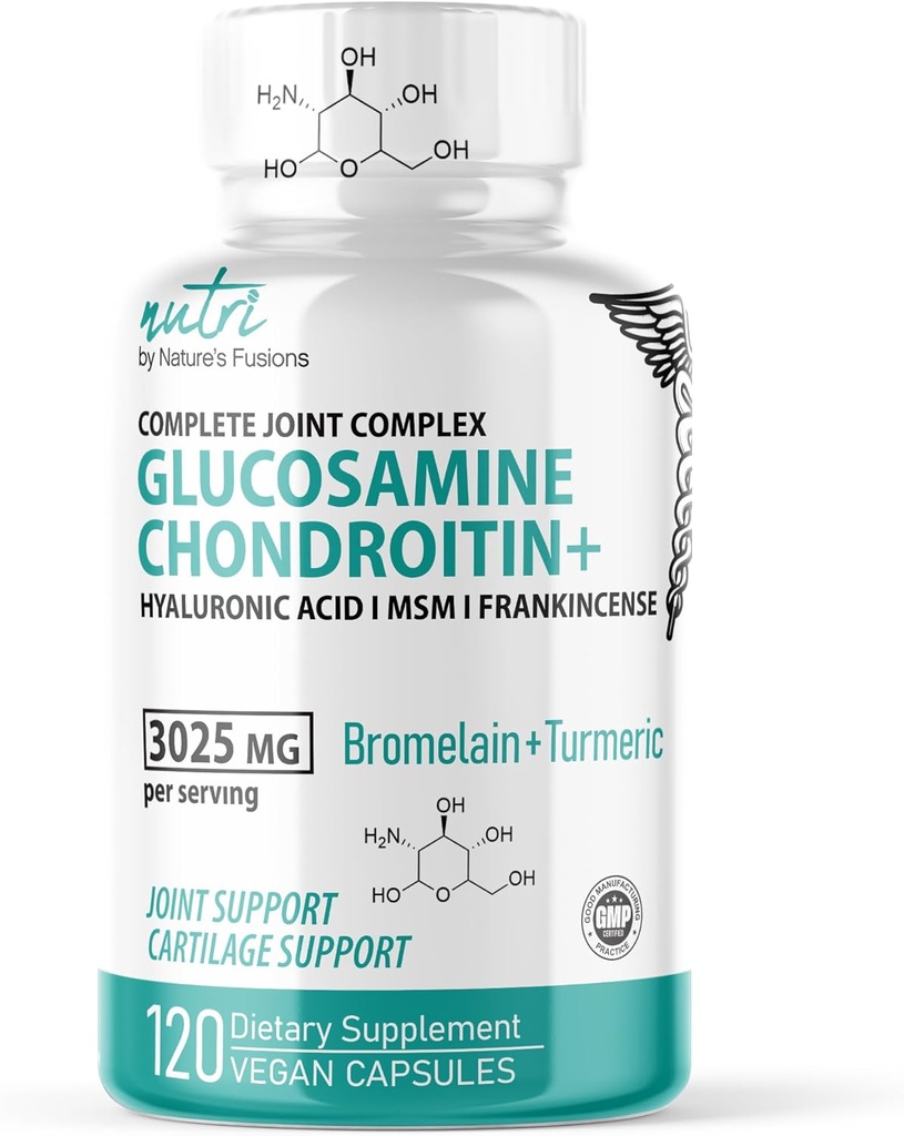 Σύντηξη της φύσης Glucosamine Chondroitin MSM Turmeric Boswellia - συμπλήρωμα κοινής υποστήριξης - 120 κάψουλες - Chondroitin Sulfate κάψουλες - με υαλουρονικό οξύ - Υποστηρίζει υγιή οστά