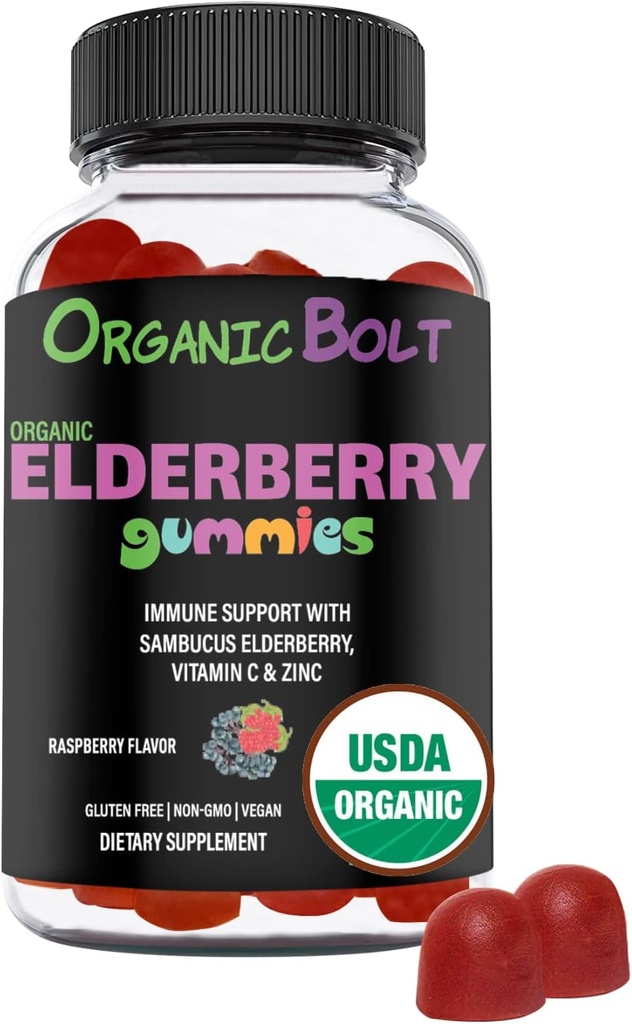 USDA Organik Yaşlılar Gummies - Yüksek Potency 150mg Organik Yaşlılar C & çinko Vitamini - Immune Support Gummies - Vegan, Gelatin & Gluten Free - 60 Count