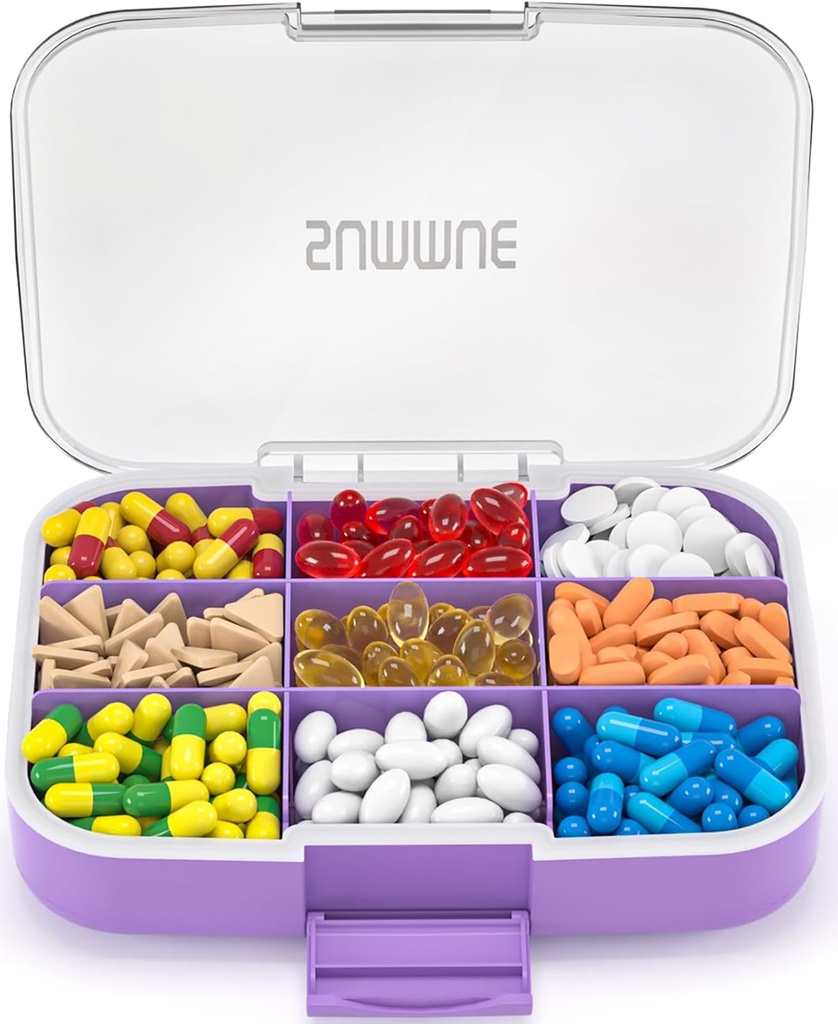 Büyük Pill Organizer, 9 Karşılaştırmalı Tatil Pill Box Vaka Moisture Önerisi, XL Pill Konteyner Vitaminleri, Cod Liver Oil, Supplements, Drug (Purple)