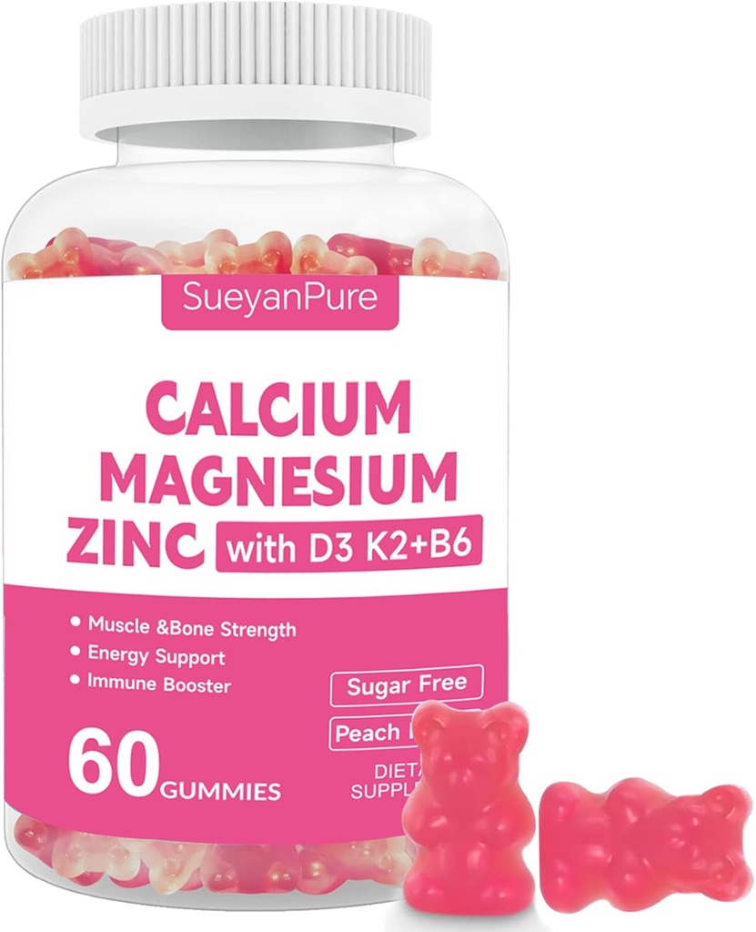 VC D3 &B6 &K2 ile Şeker Ücretsiz Kalsiyum Magnezyum Gummies, 300 mg Magnezyum Destek Bone & Muscle for Yetişkinler ve Gençler için 300 mg (60)