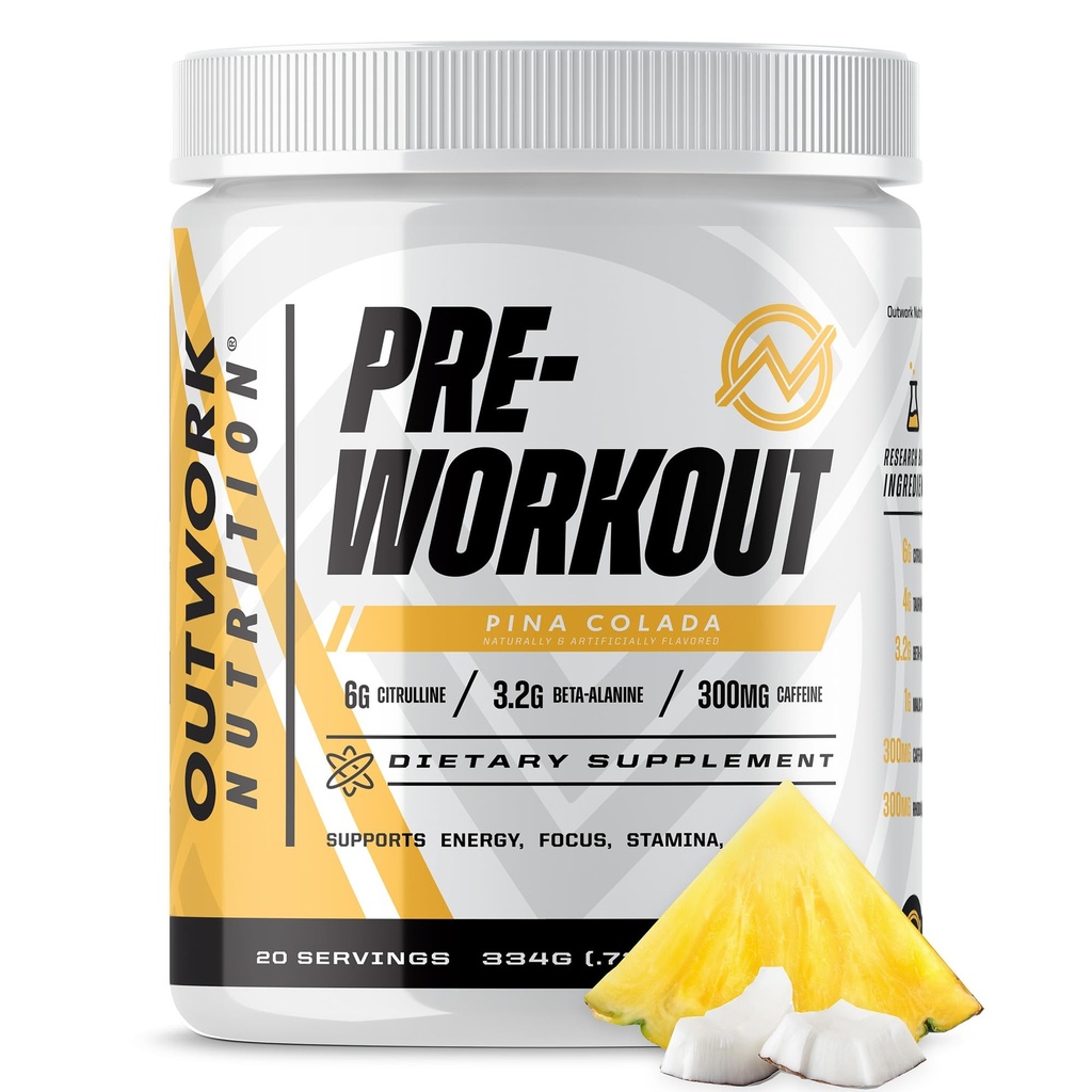 Erkekler ve Kadınlar için Beslenme Preworkout - Nootropic Pre Workout Tina Withouttine, Pre-Workout Toz with Taurine Rhodiola Citrulline Malate Beta Alanine Caffeine (Pina Colada)
