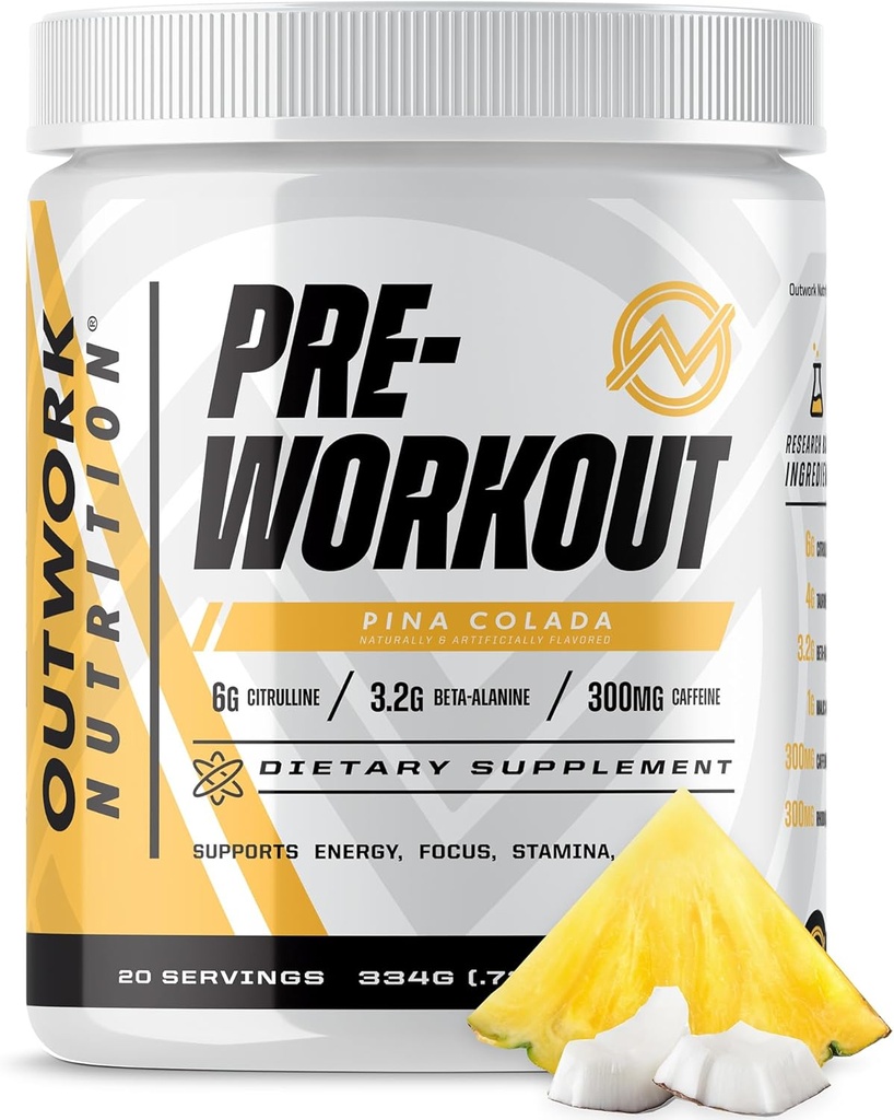 Erkekler ve Kadınlar için Beslenme Preworkout - Nootropic Pre Workout Tina Withouttine, Pre-Workout Toz with Taurine Rhodiola Citrulline Malate Beta Alanine Caffeine (Pina Colada)