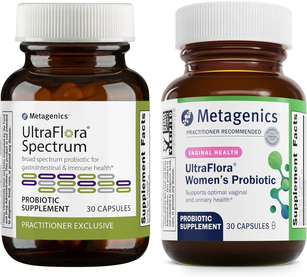Metagenics Sche - UltraFlora Spectrum (30 Count) & UltraFlora Women's (30 Count) - Digestive için Immune Health & Vaginal Health