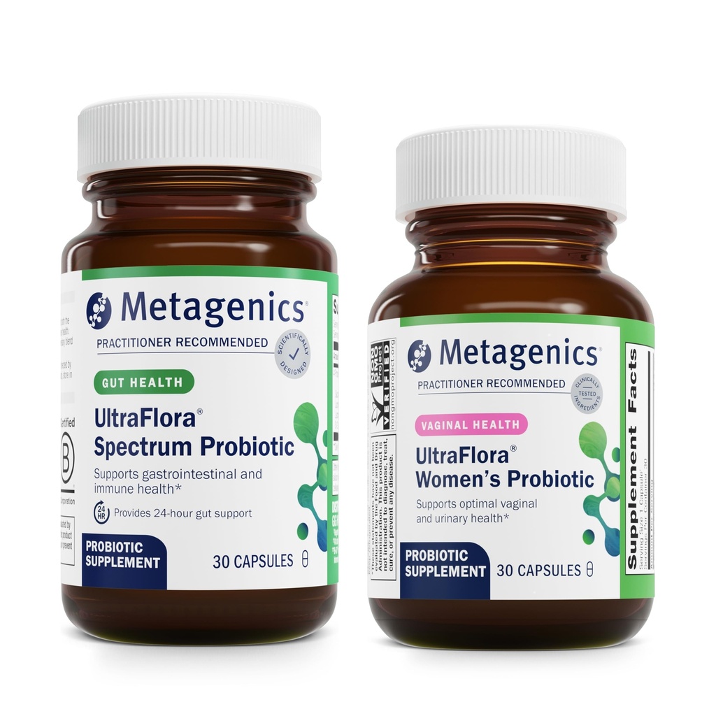 Metagenics Sche - UltraFlora Spectrum (30 Count) & UltraFlora Women's (30 Count) - Digestive için Immune Health & Vaginal Health