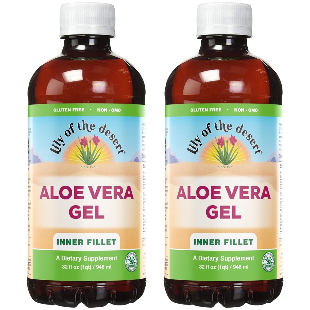 Lily Of The Desert Aloe Vera Gel - İçsel Tutar Konsistency Aloe Vera Drink with Natural Vitamins, Digestive Enzymes for Gut Health, Stomach Relief, Wellness, Glowing Skin, 32 Oz (Pack of 2)