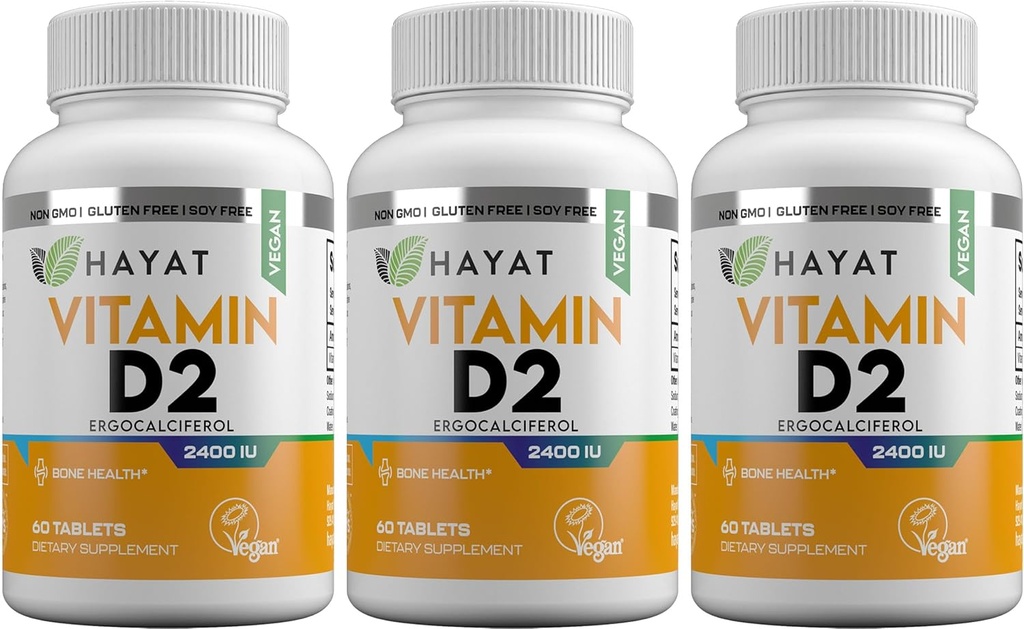 HAYAT Vitaminleri Vegan Doğal D 2400 IU, D2, Sertifikalı Hell (Pazar 3)