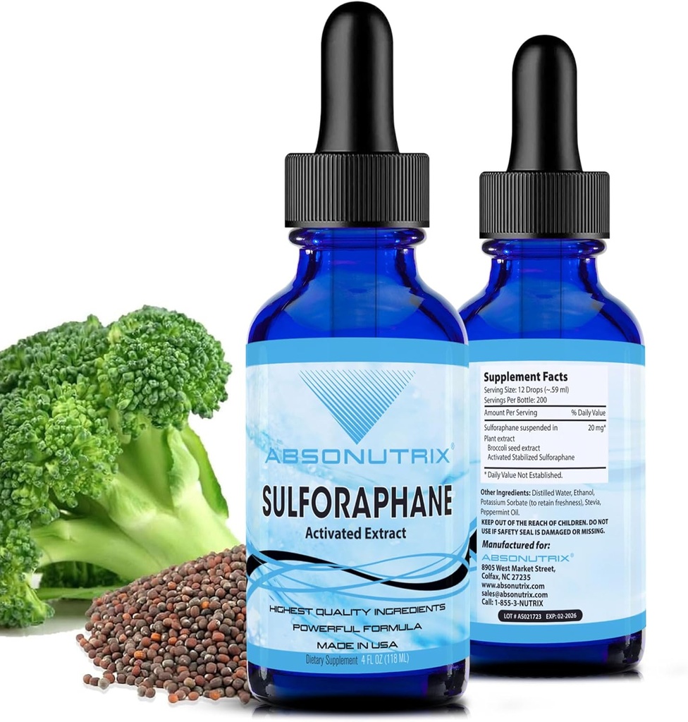 Absonutrix Activated and Stabilized Sulforaphane, 20 mg, 200 Servings, Helps Cognitive Function, Helps Slow Down Aging, Third Party Tested, Easy Absorption, GMP-Certified, Non-GMO, Made in USA,