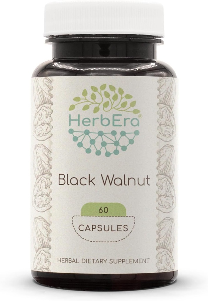 HerbEra Black Walnut 60 Capsules, 500 mg, Black Walnut (Juglans Nigra) Hull (60 Capsules)