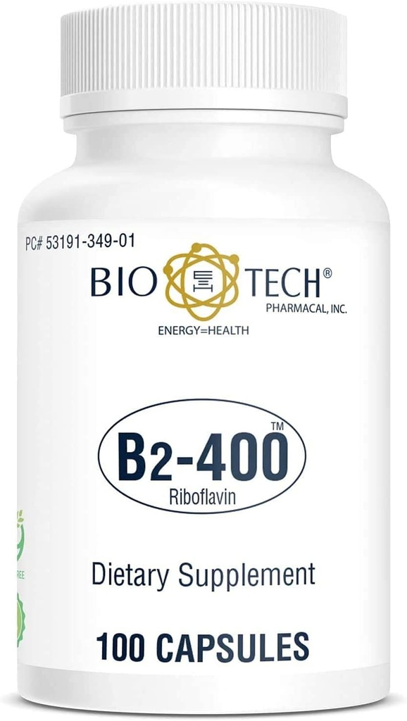 Bio-Tech Pharmacal B2-400, 100 Capsules – All-Doğal Supplement – Destekler Clarity ve Verimlilik – No Dairy, Fish, Gluten, Peanut, Shellfish, GMOS & Soy – Yapay Renkler Yok