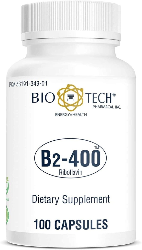 Bio-Tech Pharmacal B2-400, 100 Capsules – All-Doğal Supplement – Destekler Clarity ve Verimlilik – No Dairy, Fish, Gluten, Peanut, Shellfish, GMOS & Soy – Yapay Renkler Yok