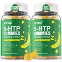 5-HTP Gummies + GABA - Χωρίς μελατονίνη - Relaxation Gummies with Banana Extract, L-Θεανίνη, L-Tryptophan, Βιταμίνη D3 for Healthy Rest Cycle & Circadian Rhythm, Brain Function & Muscle Relax, Pack of 2
