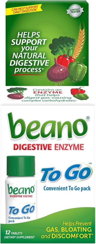 Beano Gaz Önlemeye Gitmek, Gıda Enzyme Diyeti Tamam, Digest Gas-Causing Gıdalarına Yardım, 12 Tablet