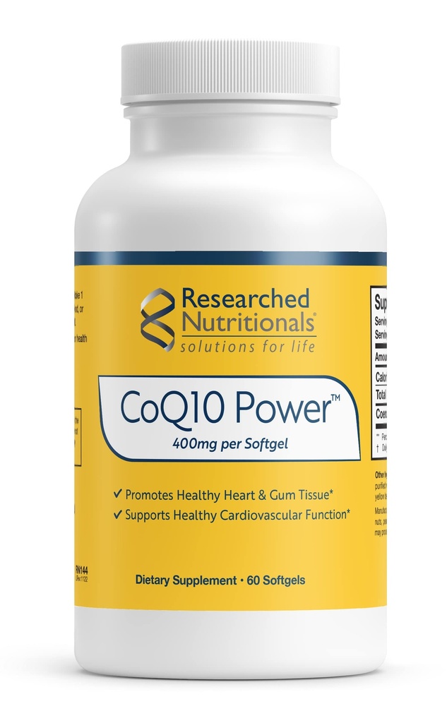 Researched Nutritionals CoQ10 400mg Softgels - CoQ10 Power - Θεραπευτική-Δυνατό συνένζυμο Q10 συμπλήρωμα - Υποστήριξη Φυσικής Ενέργειας & Ανοσολογική λειτουργία, Προώθηση Υγιεινής Καρδιάς & Τύχη (60 Softgels)