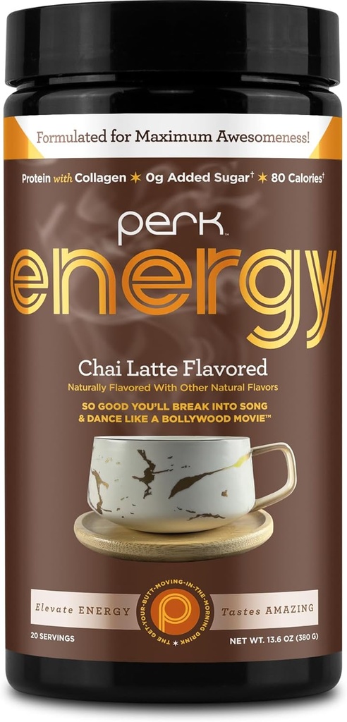 Perk Energy Original Chai Latte Flavored Drink Toz (20 hizmet) - Gluten-Free, Peanut-Free