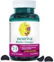 NEURIVA Brain + Energy Gummies, Nootropic Brain Συμπληρώματα για Εστίαση και Συγκέντρωση με Νευροπαράγοντα, Βιταμίνη Β12 & Καφεΐνη για ένα Energy Boost*, 75ct Natural BlackBerry