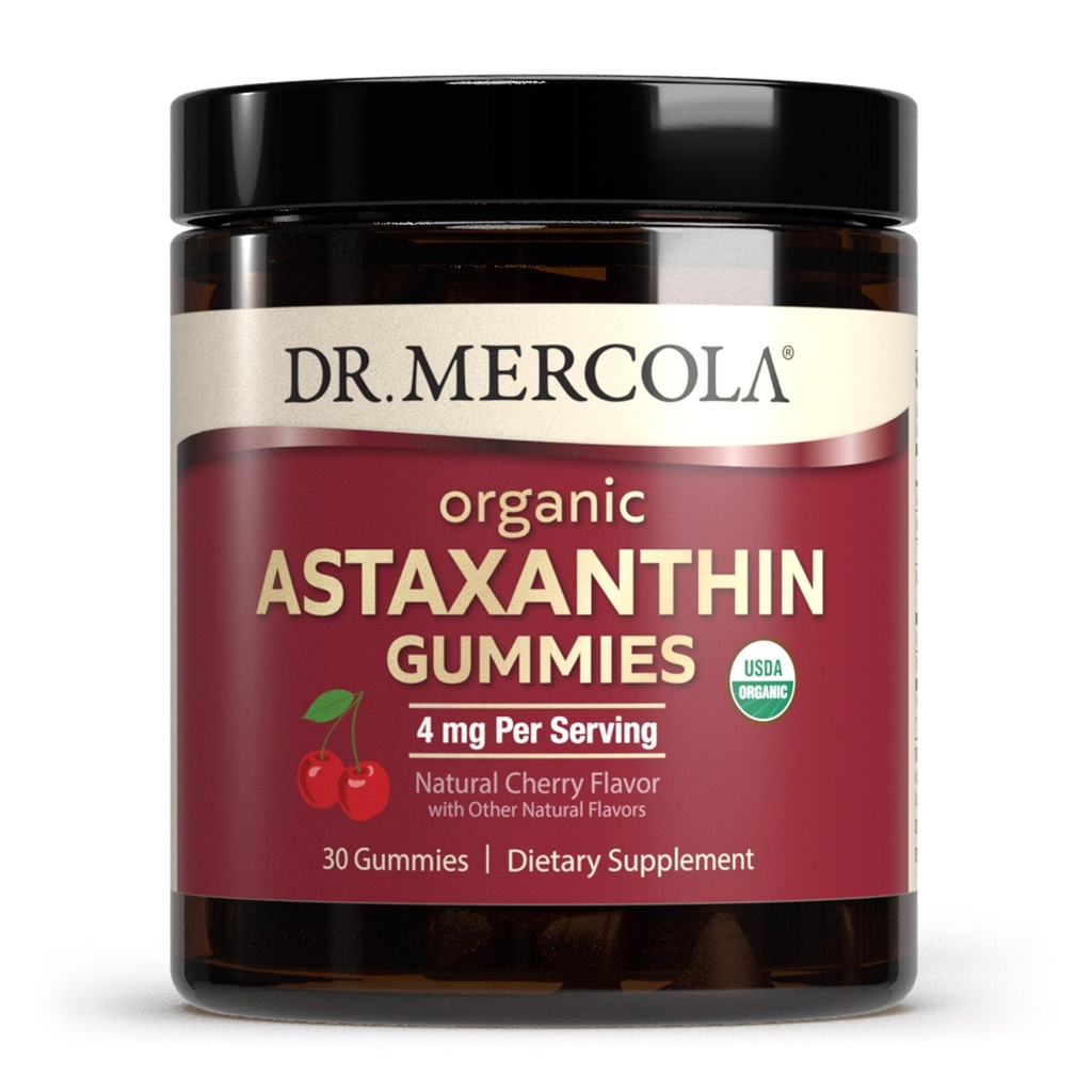 Dr. Mercola Organic Astaxanthin Gummies, 30 Servings (30 Gummies), 4 mg ανά υπηρεσία, συμπλήρωμα διατροφής, αντιοξειδωτικό και ανοσοποιητική υποστήριξη, πιστοποιημένο οργανικό, μη ΓΤΟ
