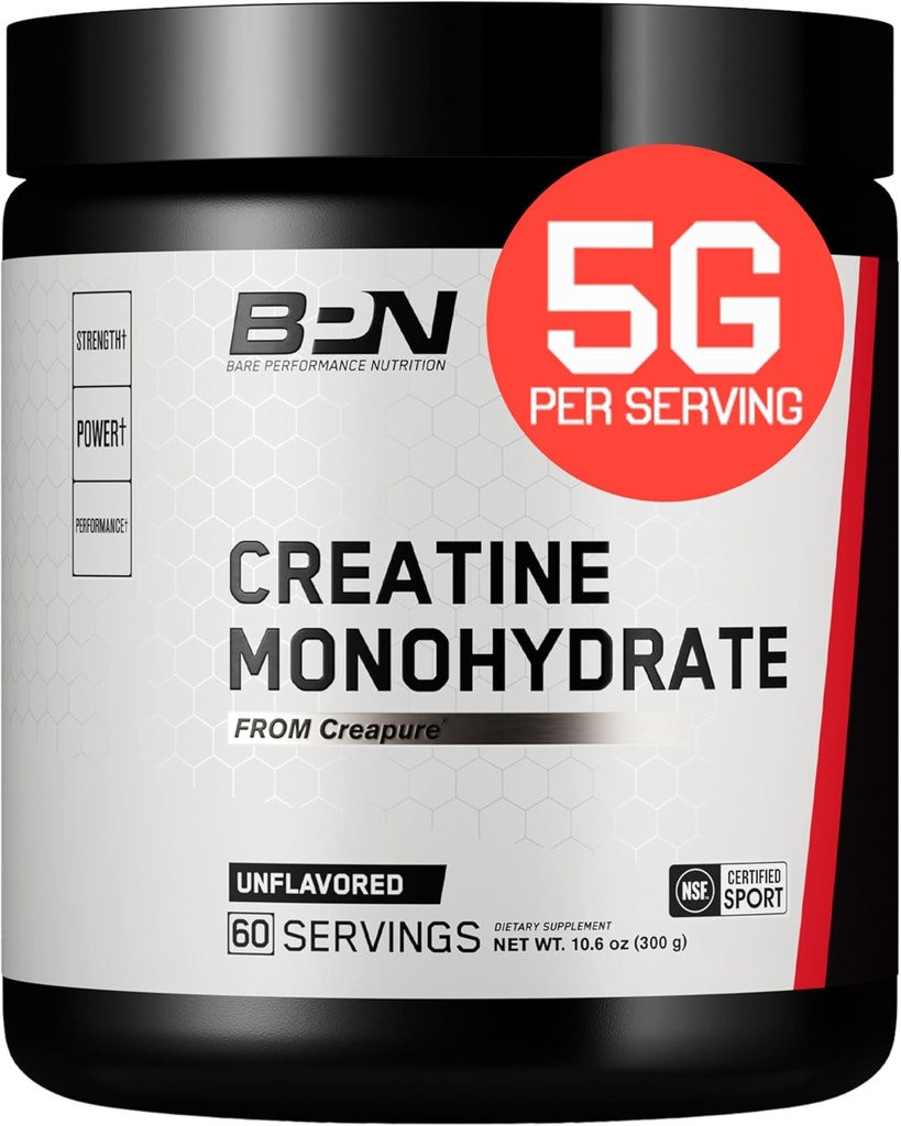 BARE PERFORMANCE NUTRITION, BPN Puretine Monohidrat Toz, Servis başına 5g, Destekler Kas Büyüme, Unflavored Tinatine Toz, 60 Hizmetler