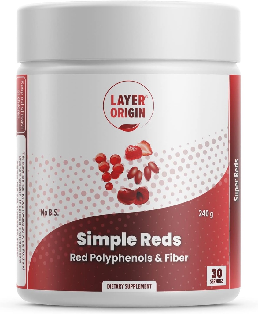 Layer Origin Simple Reds - Organic Red Polyphenols Fruit Powder | Five Real Red Whole Fruits | 30 Servings