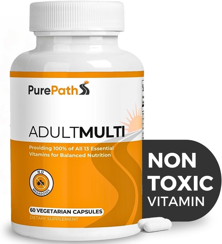 SafPath Non-Toxic Adult Multivitamin - 13 Vitamin - 100% RDA - Harmful Megadoss - B6 & B12 - Optimal Enerji, Focus ve Longevity - 60 Capsules - 30 Day Supply