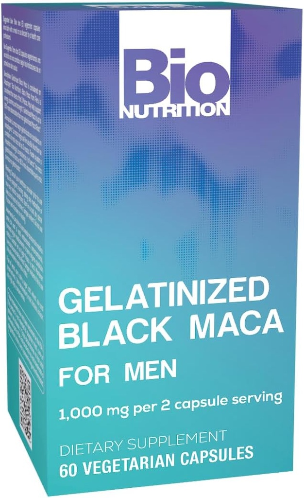 Bio Nutrition Gelatinized Black Maca 60 Vegetarian Capsules | Servis başına 1.500 mg | Enerji Boost |dis | Magnezyum | Phosphorus