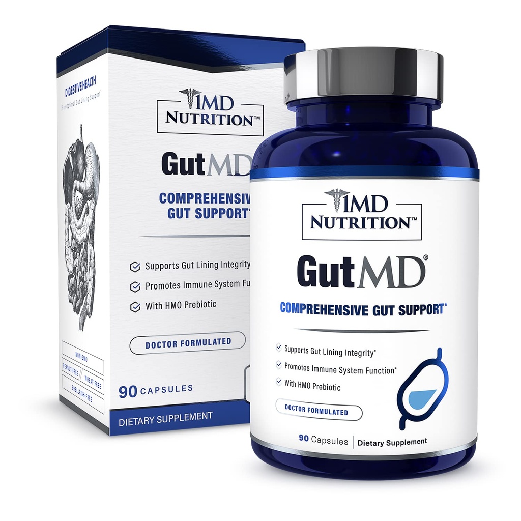 1MD Nutrition GutMD - L-Glutamine Κάψουλες w/Prebiotic for Gut Health - L Συμπληρώματα Γλουταμίνης - Υποστηρίζει Υγιεινή Πειθαρχική Ακεραιότητα - 90 Κάψουλες