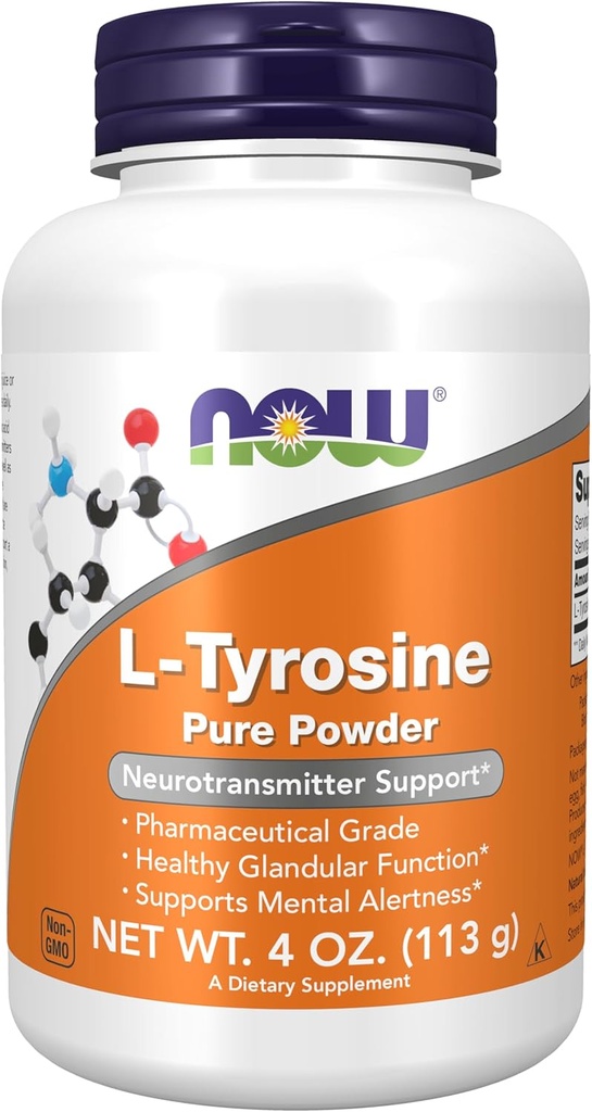 Şimdi Gıdalar Tamamlıyor, L-Tyrosine Toz, Free-Form, Neurotransmitter Desteği *, Amino Asit, 4-Ounce