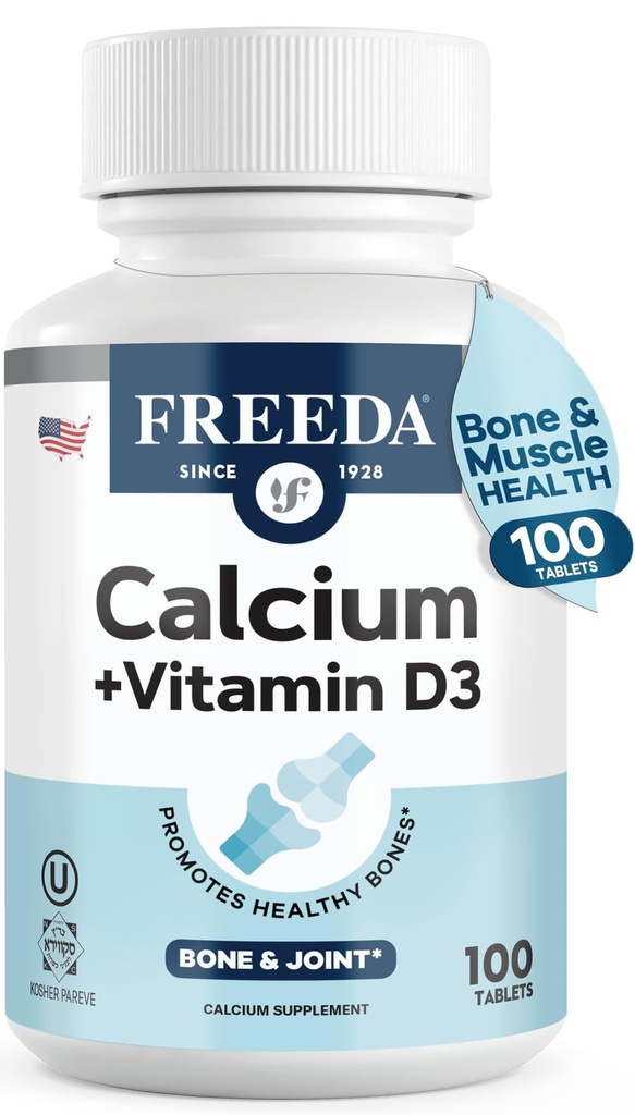FREEDA Calcium 600 mg με βιταμίνη D3 400 IU – Βασικό συμπλήρωμα υποστήριξης οστών – Kosher, χωρίς γλουτένη, Easy- to-Swallow Επικαλυμμένα δισκία για γυναίκες & άνδρες (100 Ct)