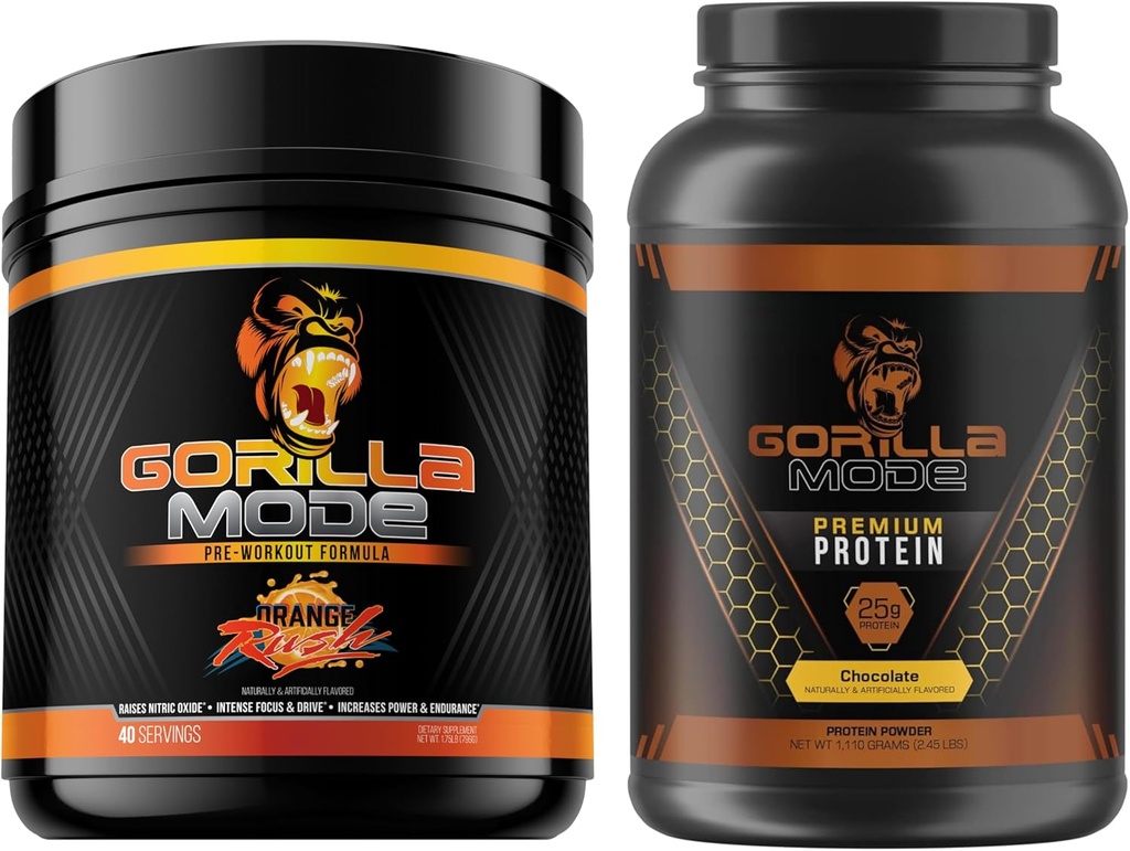 Gorilla Mind Pre Workout (Orange Rush) + Premium Whey proteini (Chocolate) - Maksimum Sonuçlara Yakıt Sağlamak için Kapsamlı Bağ