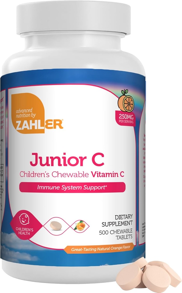 Zahler Junior C Advanced Chewable for Kids - Νοστιμότατο Πορτοκαλί Γεύση - Kosher Kids for Immunity - Vitamin C Chewable Antioxidant - (500 Count)