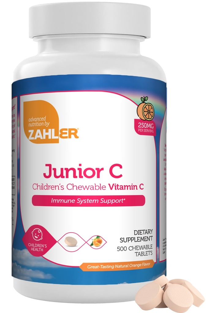 Zahler Junior C Advanced Chewable for Kids - Delicious Orange Flavor - Kosher Kids for Immunity - Vitamin C Chewable Antioksi - (500)