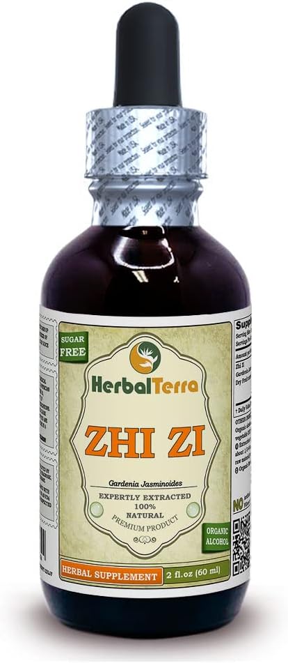 Zhi Zi, Gardenia (Gardenia Jasminoides) Tincture, Organik Kuru Meyve Ölçeği (Brand Name: HerbalTerra, Proudly Made in USA) 2 fl.oz (60 ml)