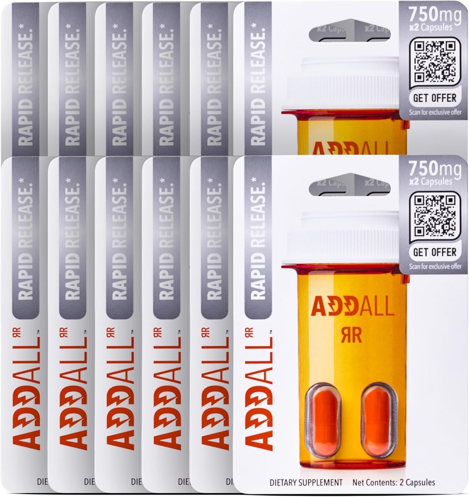 Addall Rapid Release Supplement (12 Pack) #1 Effective Alternative Brain Supplement Substitute Pills Nootropic & Energy | No Crash | Science Backed Formula | USA Made