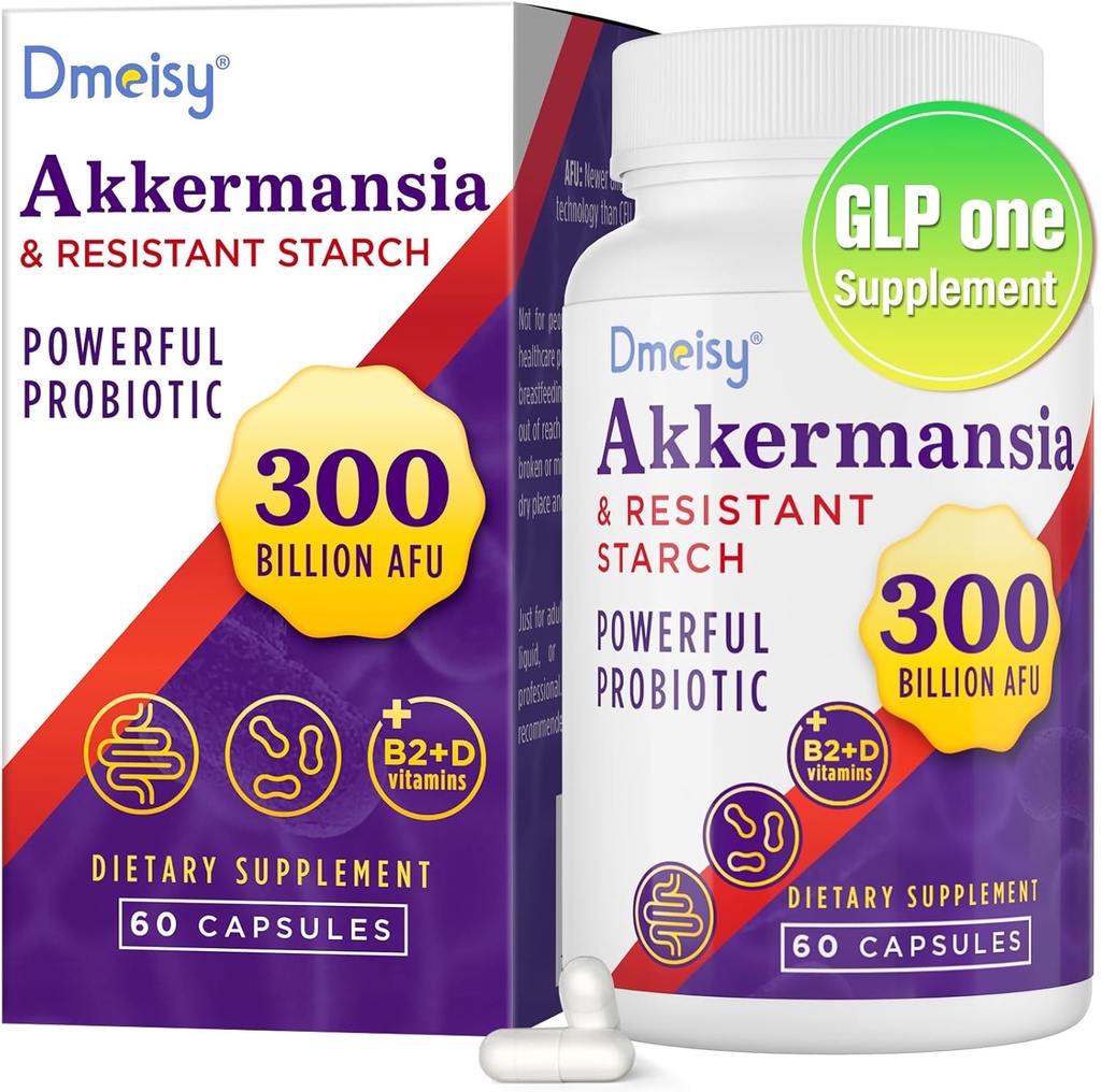 GLP One Supplement - 300 δισεκατομμύρια AFU Akkermansia Muciniphila, Akkermansia Probiotic για γυναίκες & άνδρες, για Boost , Digestive, Gut, Immunity, Enhances Gut Lining Function & Intestinal Walls, 60 Count