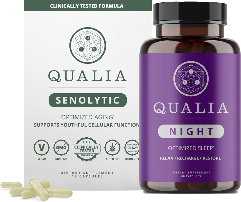 Qualia Life Sciences Bundle Qualia Night & Qualia Senolytic, Science-Backed Supplements for Deep Refreshing Sleep and Optimal Cell Repair